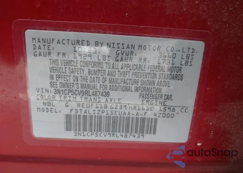 2024 Nissan Kicks Sv Xtronic Cvt z USA, uszkodzony, nr VIN 3N1CP5CV9RL487439